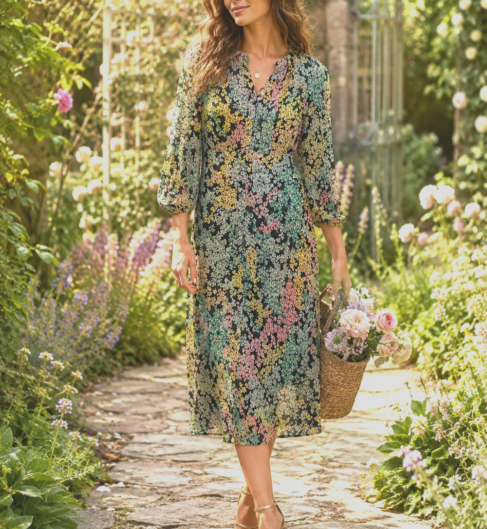 Ann Taylor Loft Floral Garden Midi Shirt Dress Size 0 Petite Feminine Lined